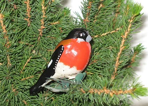 Новогодняя стеклянная игрушка на прищепке - Снегирь