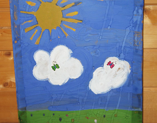 Новогодняя елочная игрушка - Картонная сумка с облаками